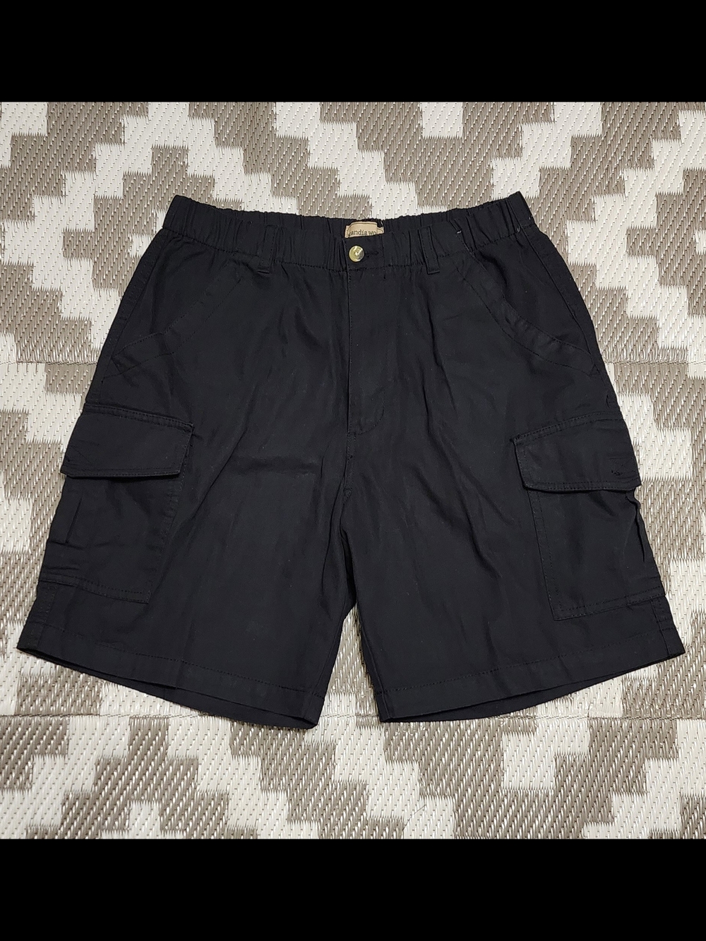 Men's Black Cargo Shorts with Elastic Waist and Utility Pockets